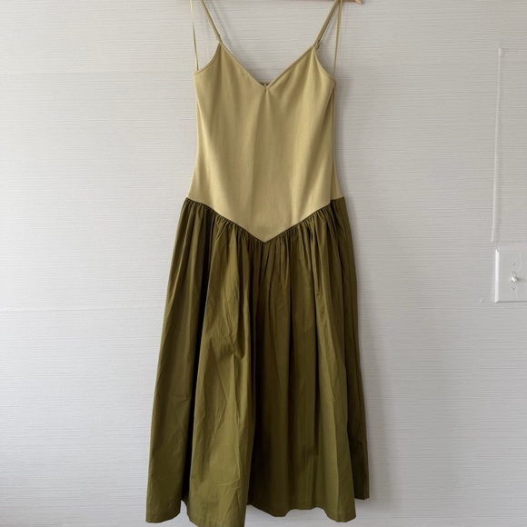 🌿|NWT| Anthropologie Maeve Ribbed Poplin Twofer Midi Dress - Picture 5 of 12